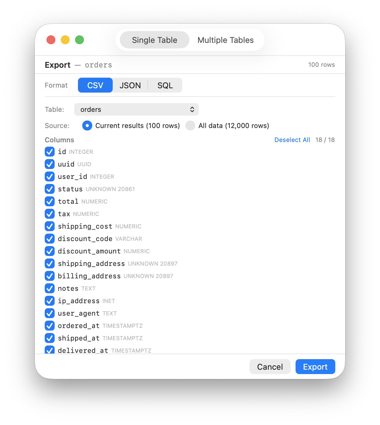New Data Export